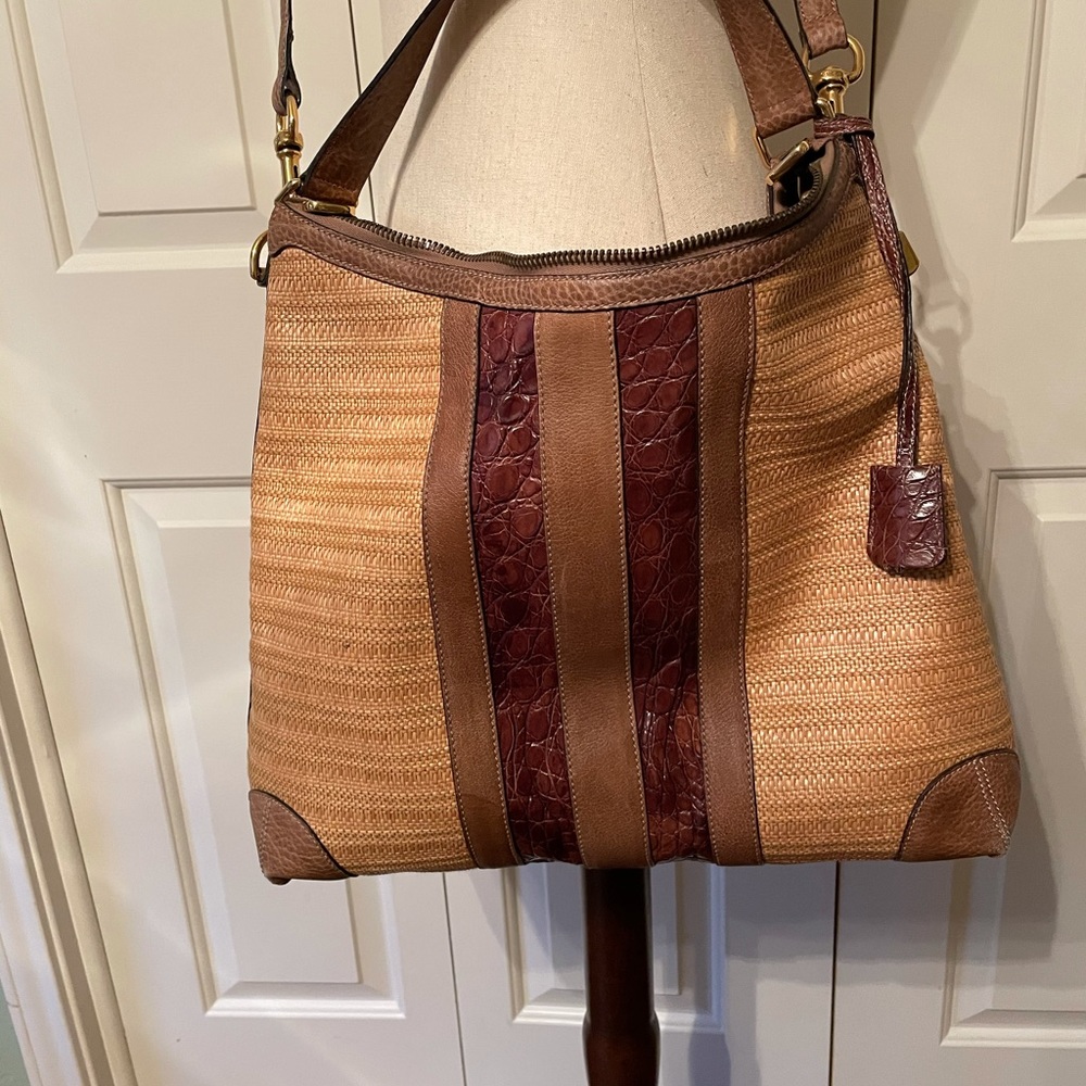 Gucci leather and raffia bag